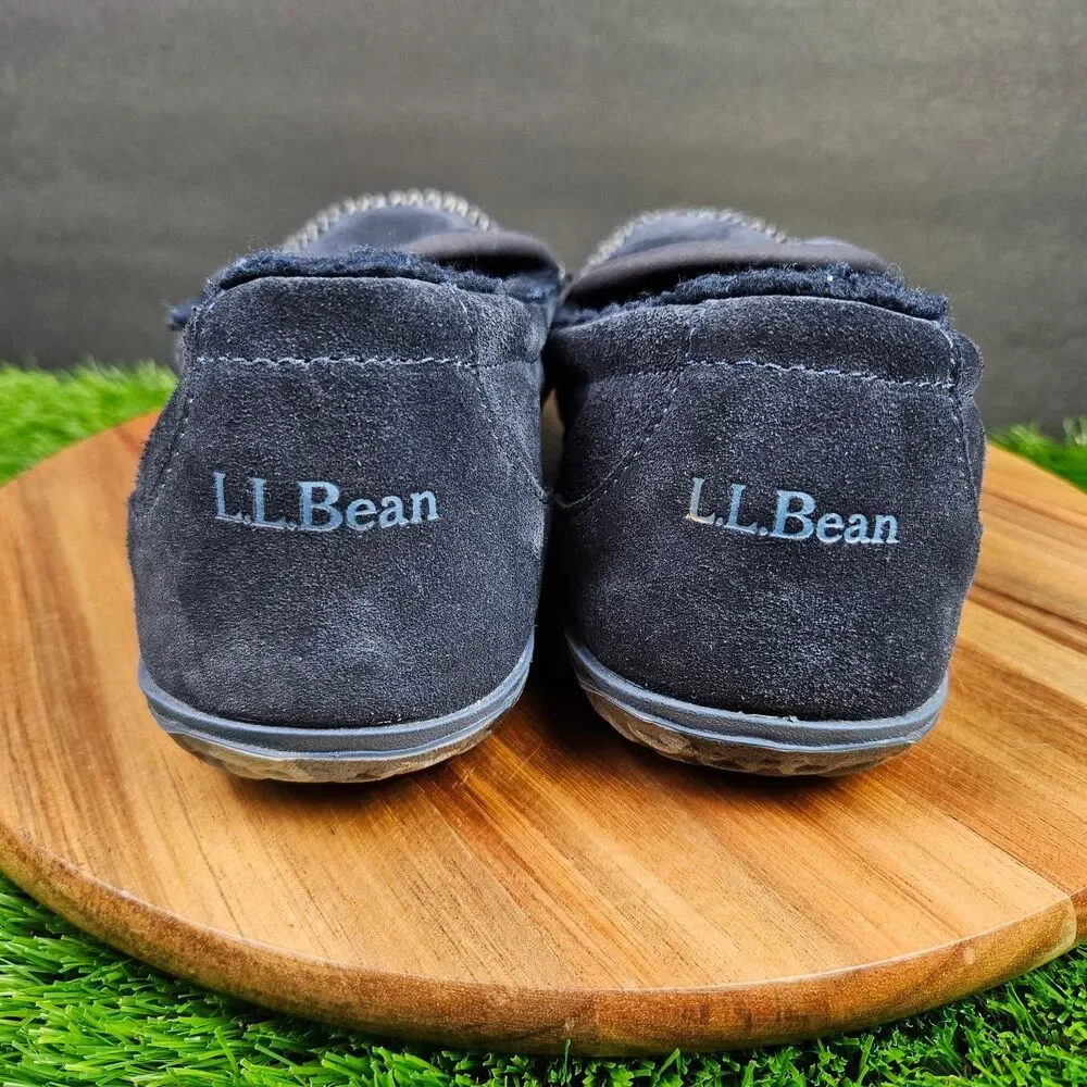 LL Bean Men's Blue Suede Fleece Lined‎ Mountain Moccasin Slippers Size 9 M